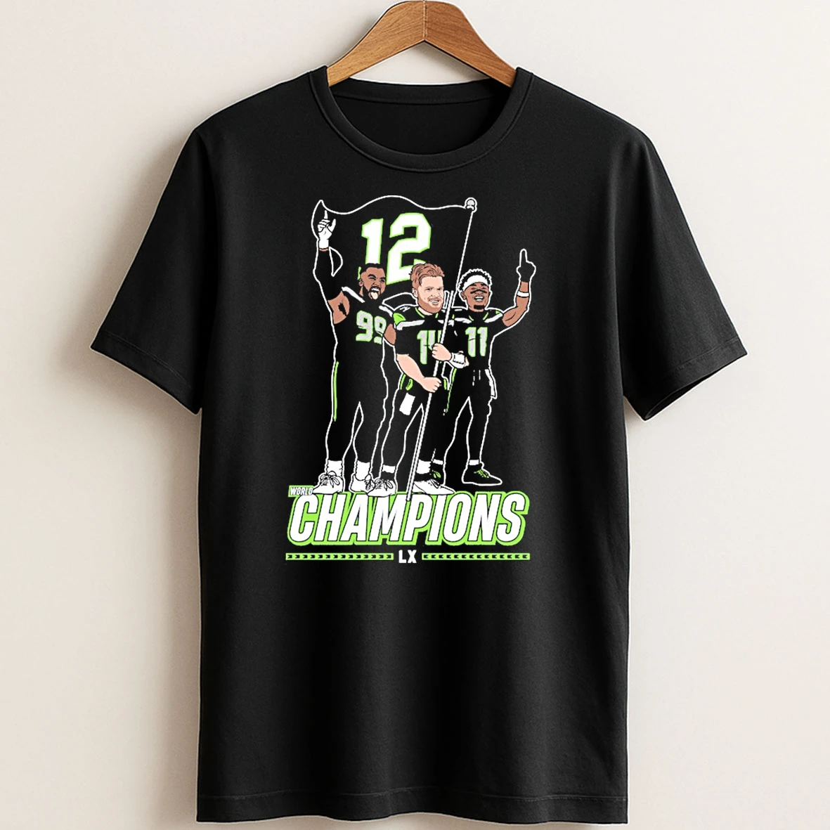 Original Seattle Seahawks 2025 Nfl World Champions Lx Flag Plant Sam Darnold Jaxon Smith Njigba And Demarcus Lawrence T Shirt Sweater